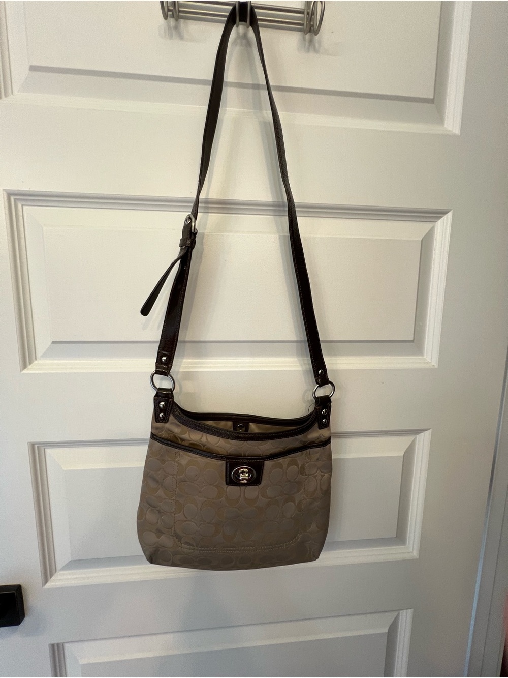 Coach Taupe Crossbody with Dark Brown Trim